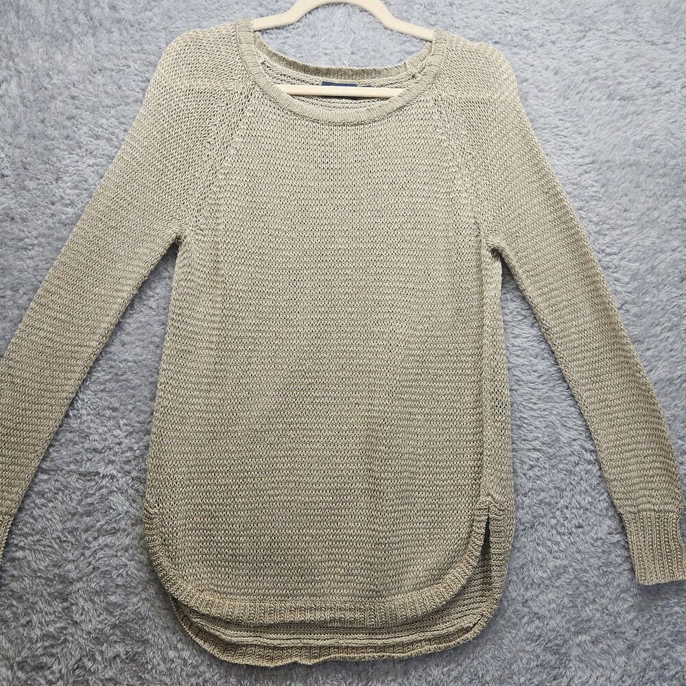 Polo Ralph Lauren Womens Tan Linen Knit Sweater XS Crochet Minimal Basic